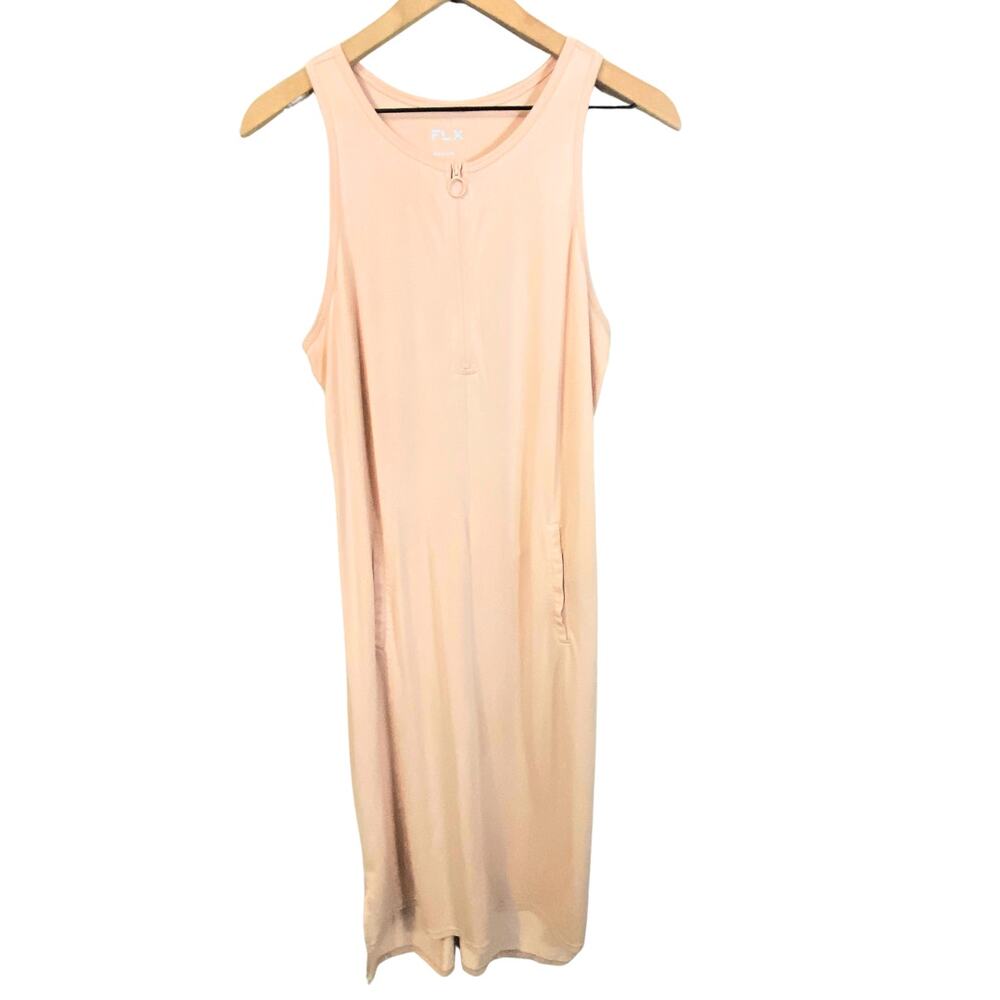 FLX Urban Commuter Front-Zipper Racerback Midi Dress Soft Pink Peach Sz M